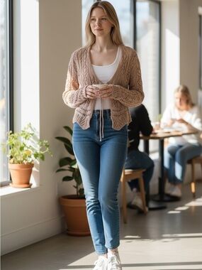VENUS Crochet Knit Cardigan - Brown